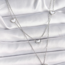 Mey İthalat® 316L Çelik Gümüş Renk Zincir 2'Li Zincir Kalp Model Kadın Kolye