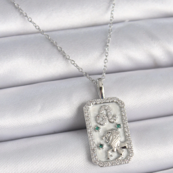 Mey İthalat® 316L Çelik Gümüş Renk Zincir Aslan Burcu Zirkon Taşlı Kadın Kolye