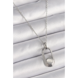 Mey İthalat® 316L Çelik Gümüş Renk Zincir Beyaz Kedi Göz Model Kadın Kolye