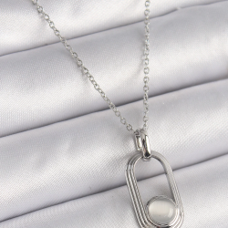 Mey İthalat® 316L Çelik Gümüş Renk Zincir Beyaz Kedi Göz Model Kadın Kolye