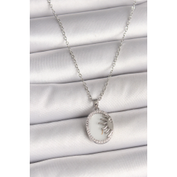 Mey İthalat® 316L Çelik Gümüş Renk Zincir Beyaz Mineli Gün Batımı Model Zirkon Taş Detaylı Kadın Kolye