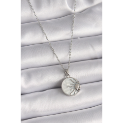 Mey İthalat® 316L Çelik Gümüş Renk Zincir Beyaz Sedefli Gün Batımı Model Kadın Kolye