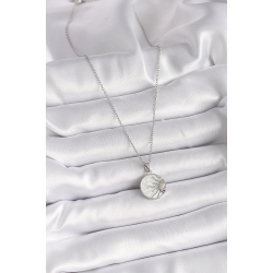 Mey İthalat® 316L Çelik Gümüş Renk Zincir Beyaz Sedefli Gün Batımı Model Kadın Kolye