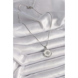 Mey İthalat® 316L Çelik Gümüş Renk Zincir Beyaz Sedefli Zirkon Taşlı Yıldız İşleme Model Kadın Kolye