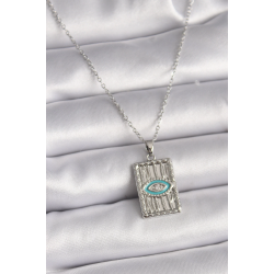 Mey İthalat® 316L Çelik Gümüş Renk Zincir Göz İşlemeli Madalyon Model Kadın Kolye