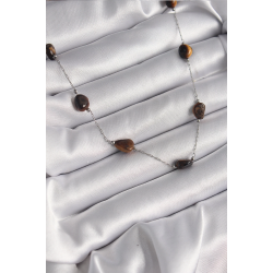 Mey İthalat® 316L Çelik Gümüş Renk Zincir Kahverengi Doğaltaş Model Kadın Kolye