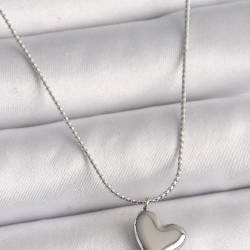 Mey İthalat® 316L Çelik Gümüş Renk Zincir Kalp Figür Kadın Kolye