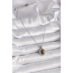 Mey İthalat® 316L Çelik Gümüş Renk Zincir Kehribar Boncuk Model Kadın Kolye