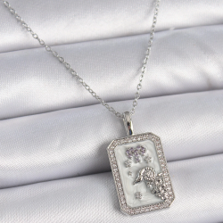 Mey İthalat® 316L Çelik Gümüş Renk Zincir Koç Burcu Zirkon Taşlı Kadın Kolye