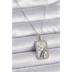 Mey İthalat® 316L Çelik Gümüş Renk Zincir Kova Burcu Zirkon Taşlı Kadın Kolye