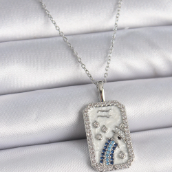 Mey İthalat® 316L Çelik Gümüş Renk Zincir Kova Burcu Zirkon Taşlı Kadın Kolye