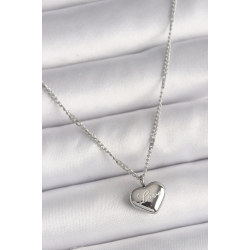 Mey İthalat® 316L Çelik Gümüş Renk Zincir Love İşleme Kalp Figür Kadın Kolye