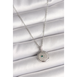Mey İthalat® 316L Çelik Gümüş Renk Zincir Madalyon Zirkon Taşlı İşlemeli Hilal Yıldız Model Kadın Kolye