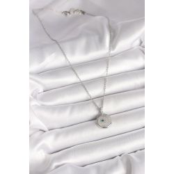 Mey İthalat® 316L Çelik Gümüş Renk Zincir Madalyon Zirkon Taşlı İşlemeli Hilal Yıldız Model Kadın Kolye