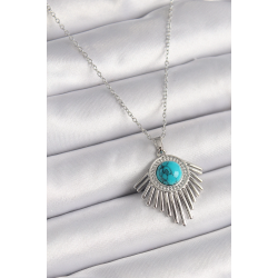 Mey İthalat® 316L Çelik Gümüş Renk Zincir Mavi Boncuklu Zirkon Taşlı Kadın Kolye