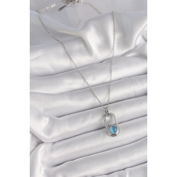 Mey İthalat® 316L Çelik Gümüş Renk Zincir Mavi Kedi Göz Model Kadın Kolye