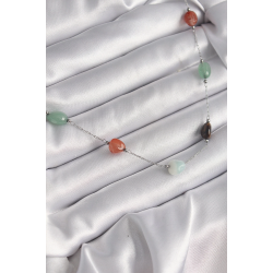 Mey İthalat® 316L Çelik Gümüş Renk Zincir Renkli Doğaltaş Model Kadın Kolye