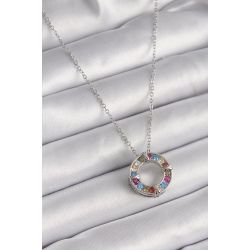 Mey İthalat® 316L Çelik Gümüş Renk Zincir Renkli Zirkon Taşlı Xoxo Model Kadın Kolye