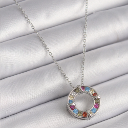 Mey İthalat® 316L Çelik Gümüş Renk Zincir Renkli Zirkon Taşlı Xoxo Model Kadın Kolye