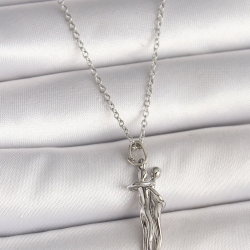 Mey İthalat® 316L Çelik Gümüş Renk Zincir Sarılma Model Kadın Kolye