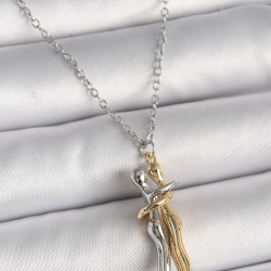 Mey İthalat® 316L Çelik Gümüş Renk Zincir Sarılma Model Kadın Kolye