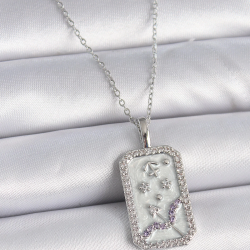 Mey İthalat® 316L Çelik Gümüş Renk Zincir Yay Burcu Zirkon Taşlı Kadın Kolye