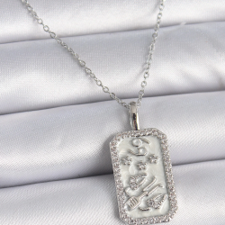 Mey İthalat® 316L Çelik Gümüş Renk Zincir Yengeç Burcu Zirkon Taşlı Kadın Kolye