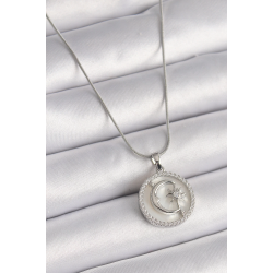 Mey İthalat® 316L Çelik Gümüş Renk Zincir Zirkon Taş Detaylı Beyaz Sedefli Ay Yıldız İşleme Kadın Kolye