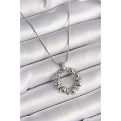 Mey İthalat® 316L Çelik Gümüş Renk Zincir Zirkon Taş Detaylı Bombeli Halka Model Kadın Kolye