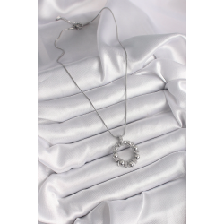 Mey İthalat® 316L Çelik Gümüş Renk Zincir Zirkon Taş Detaylı Bombeli Halka Model Kadın Kolye