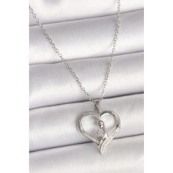 Mey İthalat® 316L Çelik Gümüş Renk Zincir Zirkon Taş Detaylı Kalp Model Kadın Kolye