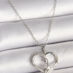 Mey İthalat® 316L Çelik Gümüş Renk Zincir Zirkon Taş Detaylı Kalp Model Kadın Kolye