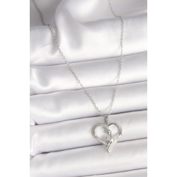 Mey İthalat® 316L Çelik Gümüş Renk Zincir Zirkon Taş Detaylı Kalp Model Kadın Kolye