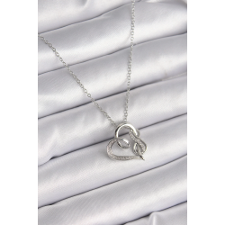 Mey İthalat® 316L Çelik Gümüş Renk Zincir Zirkon Taş Detaylı Kalp Model Sonsuzluk Detay Kadın Kolye