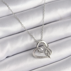 Mey İthalat® 316L Çelik Gümüş Renk Zincir Zirkon Taş Detaylı Kalp Model Sonsuzluk Detay Kadın Kolye