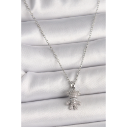 Mey İthalat® 316L Çelik Gümüş Renk Zincir Zirkon Taşlı Ayıcık Figür Kadın Kolye