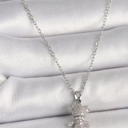 Mey İthalat® 316L Çelik Gümüş Renk Zincir Zirkon Taşlı Ayıcık Figür Kadın Kolye