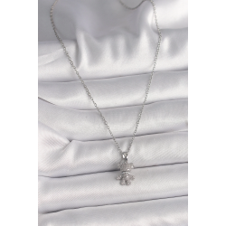 Mey İthalat® 316L Çelik Gümüş Renk Zincir Zirkon Taşlı Ayıcık Figür Kadın Kolye