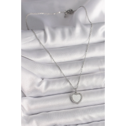 Mey İthalat® 316L Çelik Gümüş Renk Zincir Zirkon Taşlı Beyaz Mineli Kalp Model Kadın Kolye