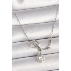 Mey İthalat® 316L Çelik Gümüş Renk Zincir Zirkon Taşlı Düğüm Sallantı Kalp Figür Kadın Kolye