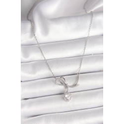 Mey İthalat® 316L Çelik Gümüş Renk Zincir Zirkon Taşlı Düğüm Sallantı Kalp Figür Kadın Kolye