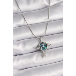 Mey İthalat® 316L Çelik Gümüş Renk Zincir Zirkon Taşlı Gezegen Model Kadın Kolye