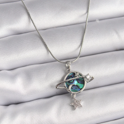 Mey İthalat® 316L Çelik Gümüş Renk Zincir Zirkon Taşlı Gezegen Model Kadın Kolye