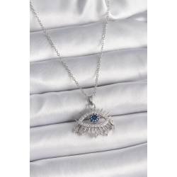 Mey İthalat® 316L Çelik Gümüş Renk Zincir Zirkon Taşlı Göz Model Kadın Kolye