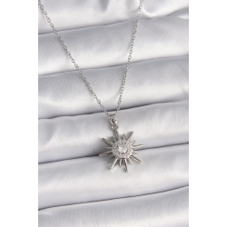 Mey İthalat® 316L Çelik Gümüş Renk Zincir Zirkon Taşlı Güneş Model Kadın Yüzük