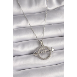 Mey İthalat® 316L Çelik Gümüş Renk Zincir Zirkon Taşlı Halka Model Kadın Kolye