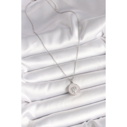 Mey İthalat® 316L Çelik Gümüş Renk Zincir Zirkon Taşlı Kalp İşlemeli Madalyon Model Kadın Kolye