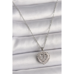Mey İthalat® 316L Çelik Gümüş Renk Zincir Zirkon Taşlı Kalp Model Kadın Kolye