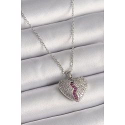 Mey İthalat® 316L Çelik Gümüş Renk Zincir Zirkon Taşlı Kalp Model Kadın Kolye