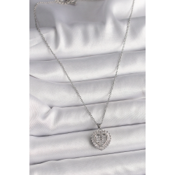 Mey İthalat® 316L Çelik Gümüş Renk Zincir Zirkon Taşlı Kalp Model Kadın Kolye